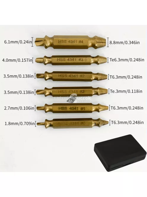 6db aranyozott titán sérült csavar kihúzó készlet