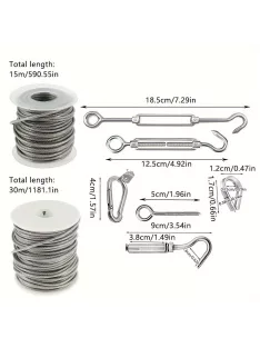   PVC Bevonatú Rozsdamentes Acél Nagy Teherbírású Kábelkötél Kerti Huzal
