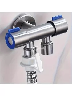   Kettős vezérlésű 3-utas háromszög szelep kapcsolóval - Rozsdamentes acél, G3/8 bemenet mosógéphez és csapvíz elosztáshoz