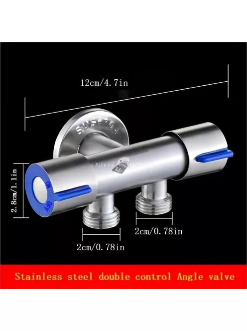 Kettős vezérlésű 3-utas háromszög szelep kapcsolóval - Rozsdamentes acél, G3/8 bemenet mosógéphez és csapvíz elosztáshoz
