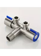 Kettős vezérlésű 3-utas háromszög szelep kapcsolóval - Rozsdamentes acél, G3/8 bemenet mosógéphez és csapvíz elosztáshoz