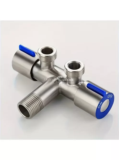 Kettős vezérlésű 3-utas háromszög szelep kapcsolóval - Rozsdamentes acél, G3/8 bemenet mosógéphez és csapvíz elosztáshoz