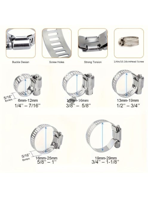 120 darabos rozsdamentes acél tömlőbilincs készlet