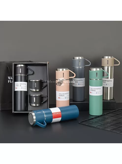 500ml Rozsdamentes Acél Vákuumos Vizes Palack 2db Extra Fedővel, Kreatív Szigetelt Vízpohárral