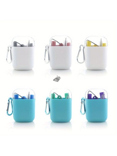 4db Szilikon Szívószál Készlet Tokkal