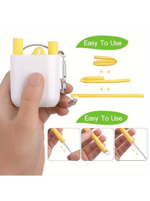 4db Szilikon Szívószál Készlet Tokkal