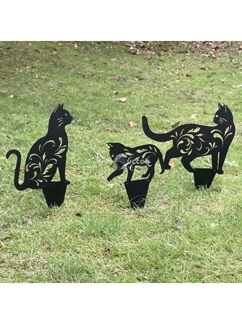 3db fém macska kerti szobor