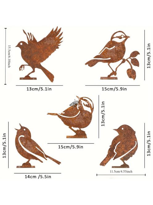 5db Rozsdás Madár Dekoráció