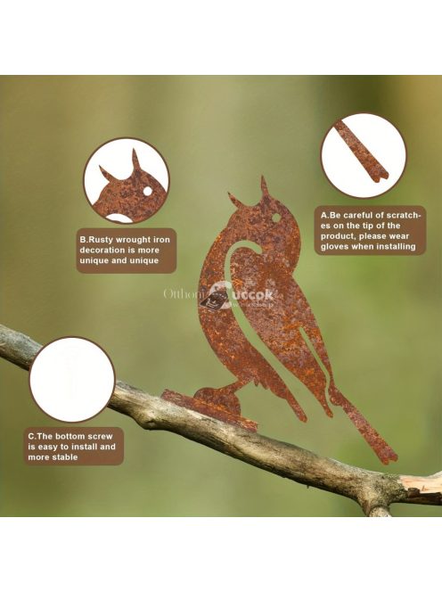 5db Rozsdás Madár Dekoráció