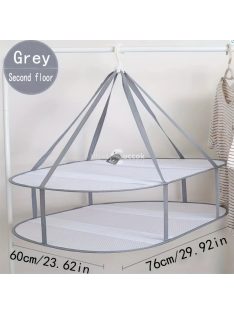 Szürke, háromszintes, hálós szárítóállvány