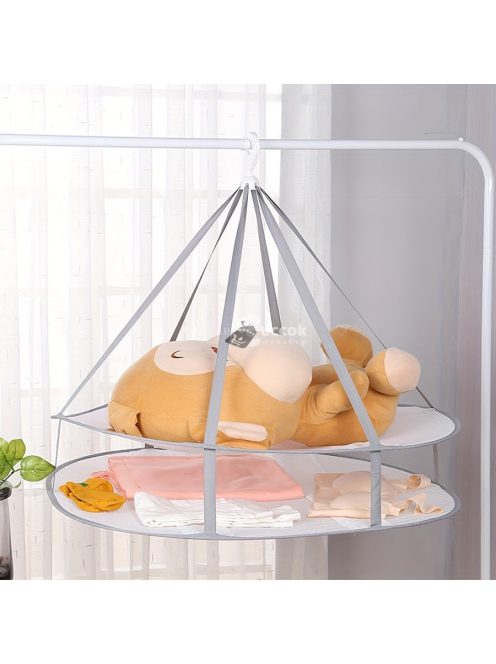 Szürke, háromszintes, hálós szárítóállvány