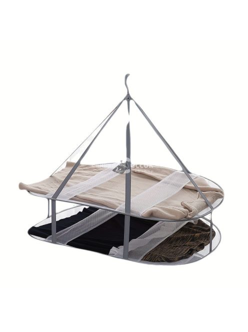 Szürke, háromszintes, hálós szárítóállvány