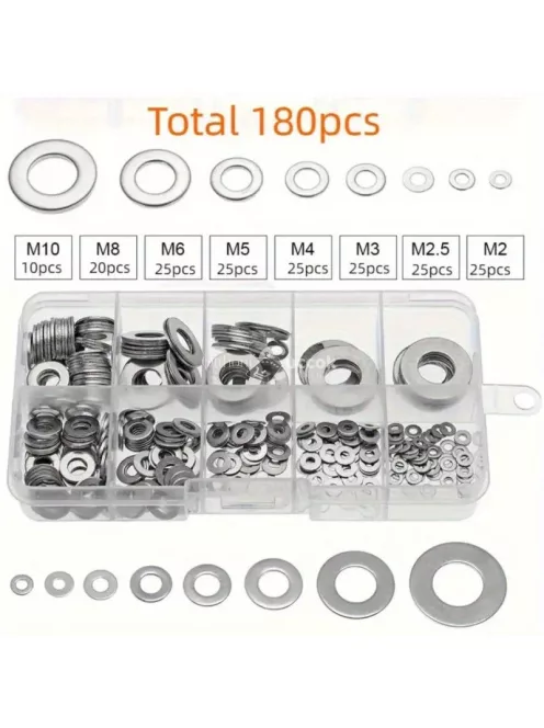 180 darabos rozsdamentes acél lapos alátét készlet