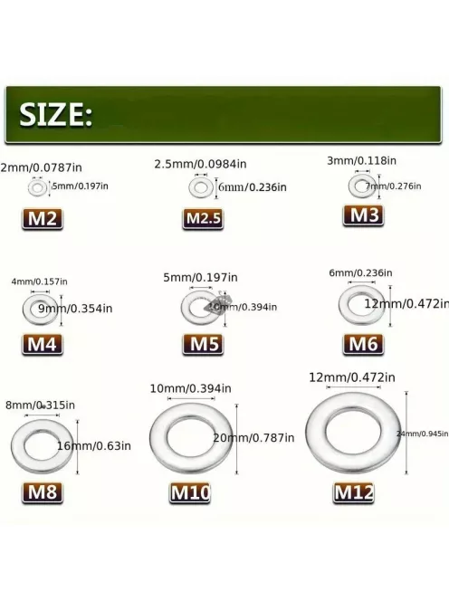 180 darabos rozsdamentes acél lapos alátét készlet
