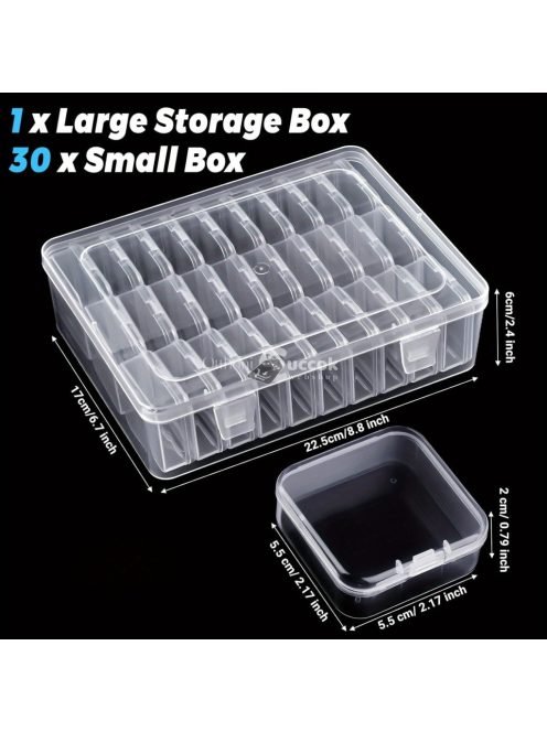 30 darabos átlátszó műanyag tárolódoboz készlet nagy szervezővel
