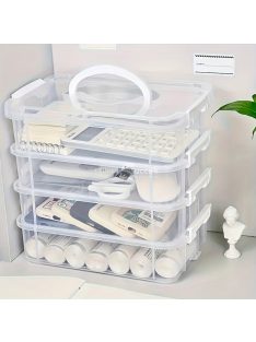   Extra Nagy 4 Szintes Átlátszó Műanyag Tárolódoboz Fedővel