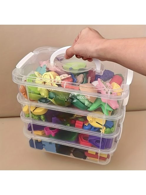 Extra Nagy 4 Szintes Átlátszó Műanyag Tárolódoboz Fedővel