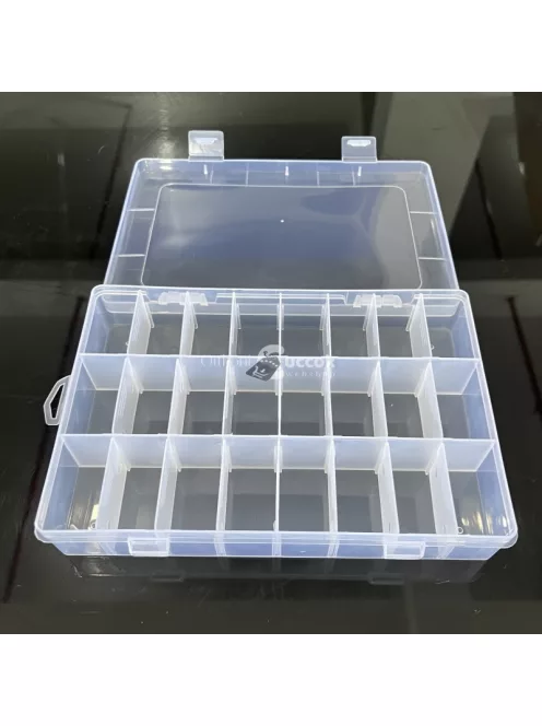 24 rekeszes, átlátszó műanyag tárolódoboz fedéllel