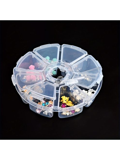 8-rekeszes kerek tárolószervező gyémántfestő eszközökhöz, ékszerekhez és apró tárgyakhoz
