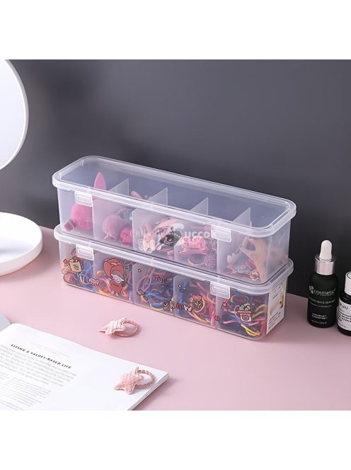 5 rekeszes átlátszó műanyag tárolódoboz feszítő rögzítéssel
