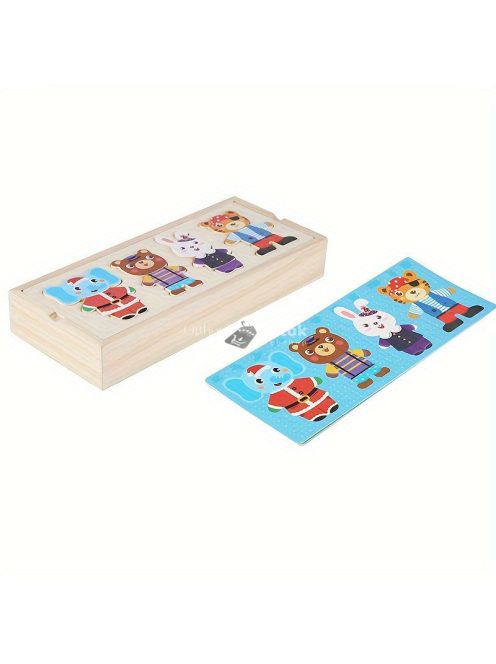 Fa állatos öltöztetős puzzle, logikus gondolkodást fejlesztő játék