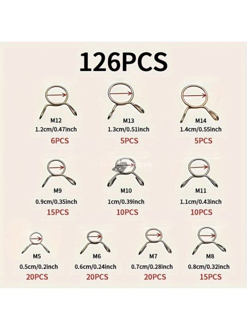 126 darabos rugós tömlőbilincs készlet öntözőtömlőkhöz, levegőcsövekhez