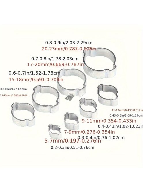 48 db-os Cinkbevonatú Rozsdamentes Acél Dupla Fülű Tömlőbilincs Készlet