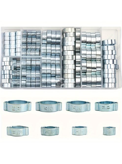 48 db-os Cinkbevonatú Rozsdamentes Acél Dupla Fülű Tömlőbilincs Készlet