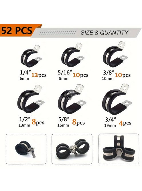 52 darabos rozsdamentes acél kábelbilincs készlet