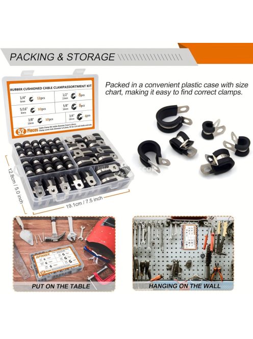 52 darabos rozsdamentes acél kábelbilincs készlet