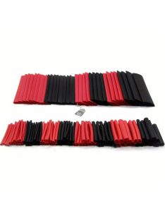   127 darabos fekete és piros hőre zsugorodó, 2:1 méretarányú polietilén kábelhüvely kábelkötegelő készlet