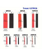127 darabos fekete és piros hőre zsugorodó, 2:1 méretarányú polietilén kábelhüvely kábelkötegelő készlet