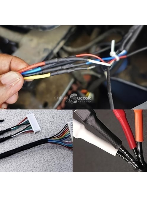 127 darabos fekete és piros hőre zsugorodó, 2:1 méretarányú polietilén kábelhüvely kábelkötegelő készlet