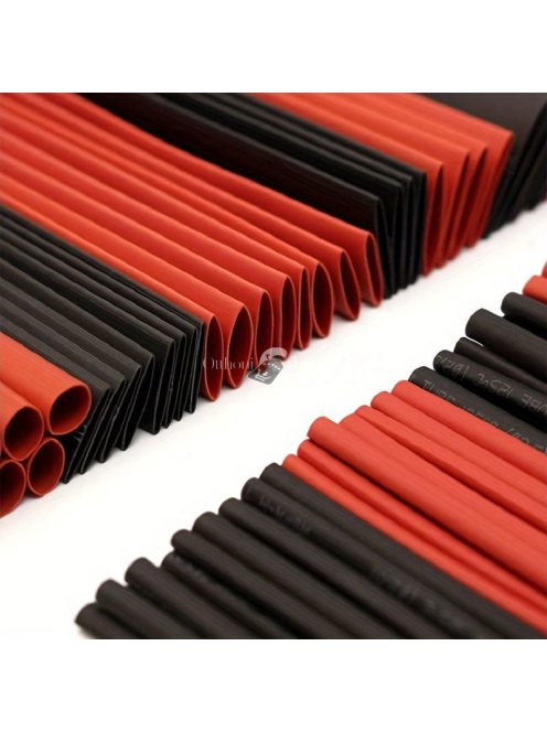 127 darabos fekete és piros hőre zsugorodó, 2:1 méretarányú polietilén kábelhüvely kábelkötegelő készlet