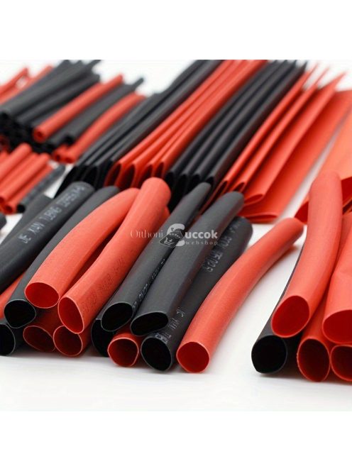 127 darabos fekete és piros hőre zsugorodó, 2:1 méretarányú polietilén kábelhüvely kábelkötegelő készlet