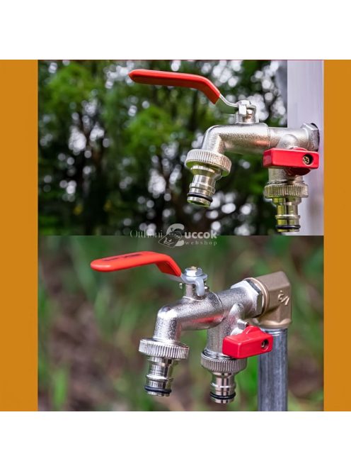 Kiváló minőségű rozsdamentes acélból készült, kettős kivezetésű kerti csap