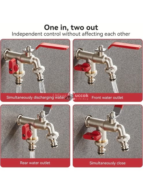 Kiváló minőségű rozsdamentes acélból készült, kettős kivezetésű kerti csap