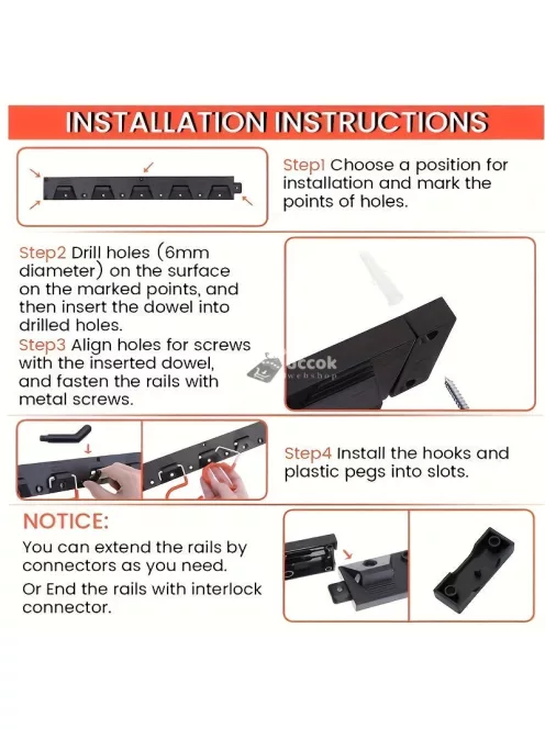 4db Fém kerti szerszám-rendező, állítható garázsfali rendszerező és tároló