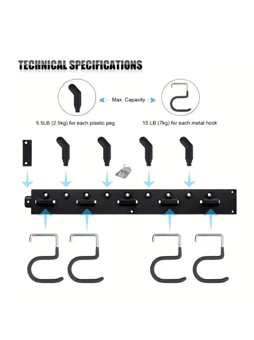 4db Fém kerti szerszám-rendező, állítható garázsfali rendszerező és tároló