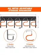4db Fém kerti szerszám-rendező, állítható garázsfali rendszerező és tároló