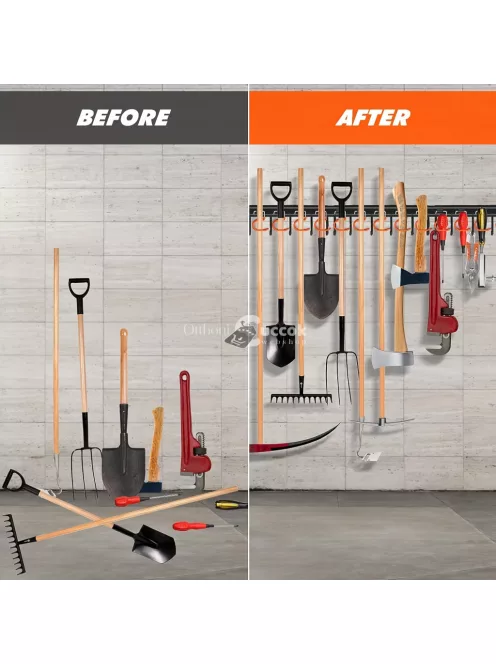 4db Fém kerti szerszám-rendező, állítható garázsfali rendszerező és tároló