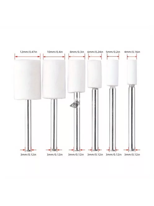 12 darabos gyapjú filc polírozó készlet mandrellel