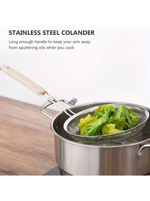 Prémium Rozsdamentes Acél Szűrő Fa Nyéllel