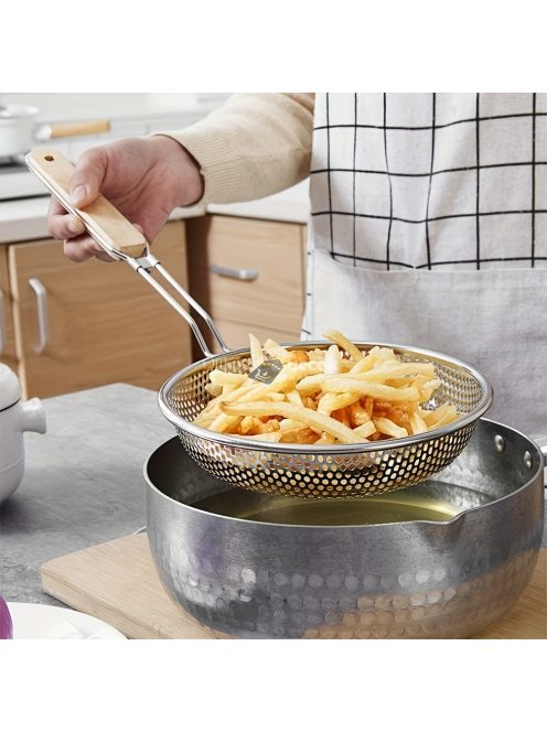 Prémium Rozsdamentes Acél Szűrő Fa Nyéllel