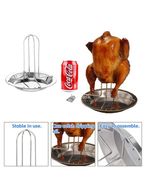 Rozsdamentes acél csirkesütő állvány csepegtető tálcával