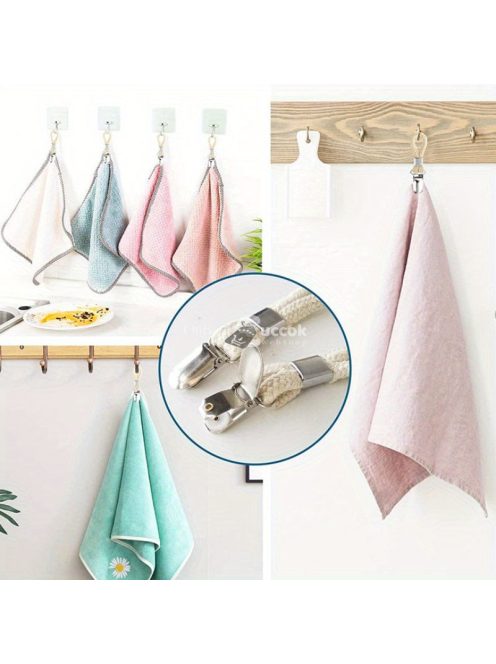 3db rozsdamentes fém fürdőszobai törölközőcsipesz húzóval