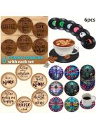 6db-os Fa Alátét Szett - Hőálló Dekoratív Asztali Szőnyegek Kávécsészékhez