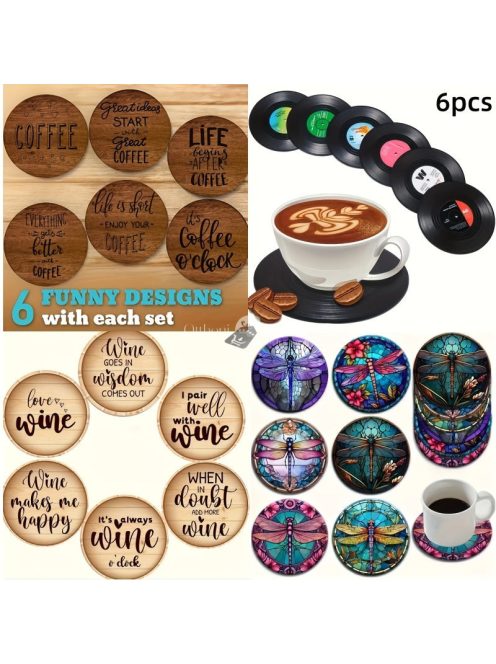 6db-os Fa Alátét Szett - Hőálló Dekoratív Asztali Szőnyegek Kávécsészékhez