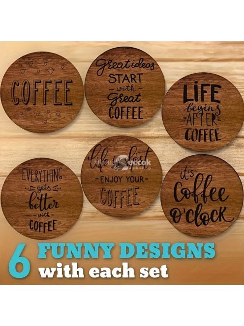 6db-os Fa Alátét Szett - Hőálló Dekoratív Asztali Szőnyegek Kávécsészékhez