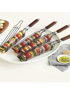 Rozsdamentes Acél Kebab Grillező Kosár Fa Nyéllel